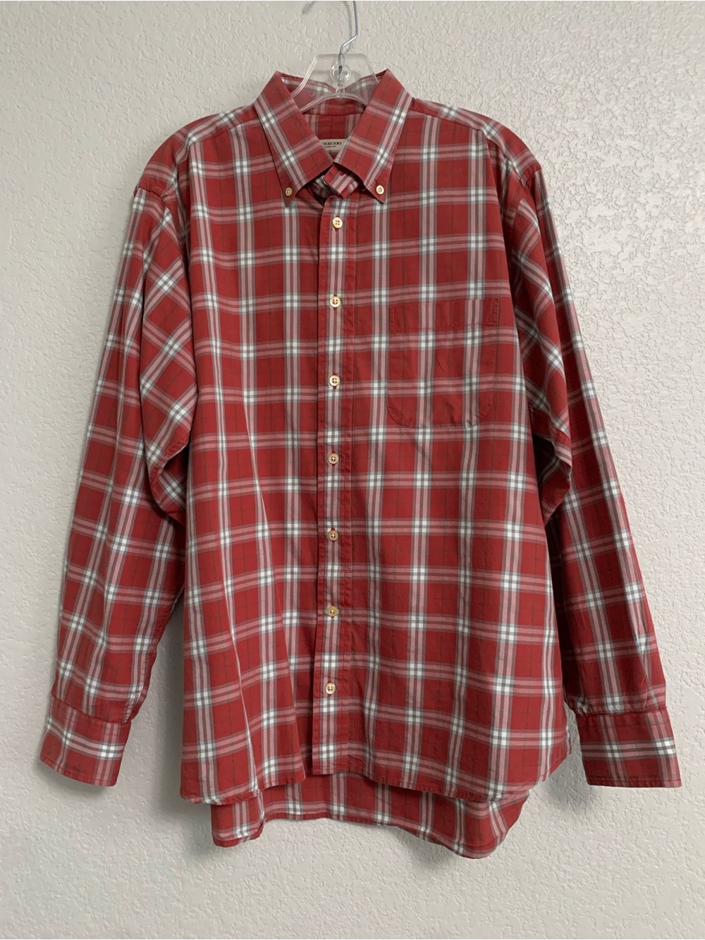 Vtg Burberry London Plaid Check Shirt Mens L Button Up Preppy Classic Red